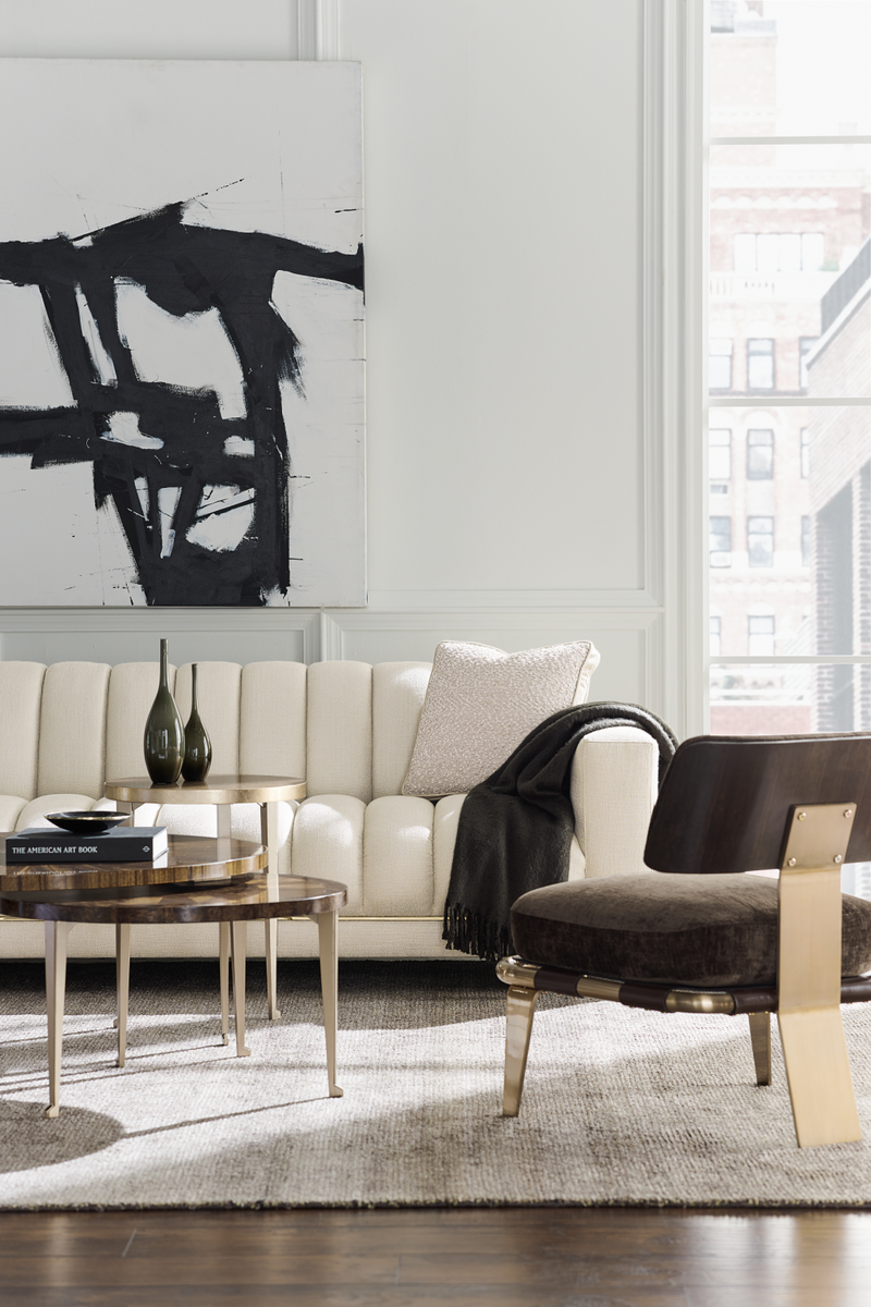 Table basse en chêne et laiton brillant | Caracole Bunch | Meubleluxe.fr