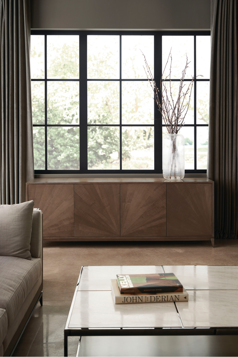 Table basse carrée en bronze et travertin | Caracole Cartesian | Meubleluxe.fr