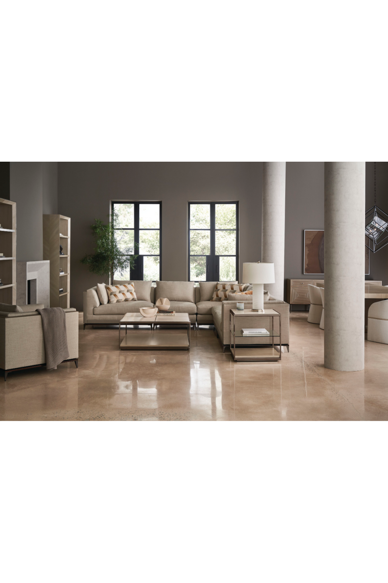 Table d'appoint en travertin et bronze | Caracole Quadrant | Meubleluxe.fr