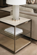 Table d'appoint en travertin et bronze | Caracole Quadrant | Meubleluxe.fr