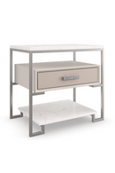 Table de chevet en marbre blanc et acier brossé | Caracole Marbleous | Meubleluxe.fr
