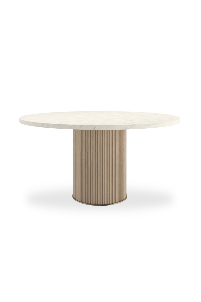 Table de salle à manger ronde en travertin crème | Caracole Rhythm | OROA.fr