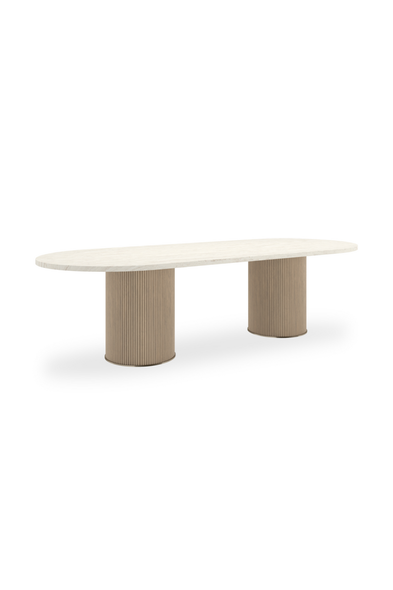 Table de salle à manger ovale en travertin crème | Caracole Rhythm | OROA.fr