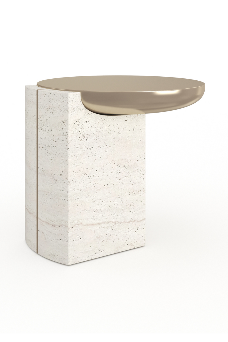 Table d’appoint à base en travertin | Caracole Overlap | OROA.fr