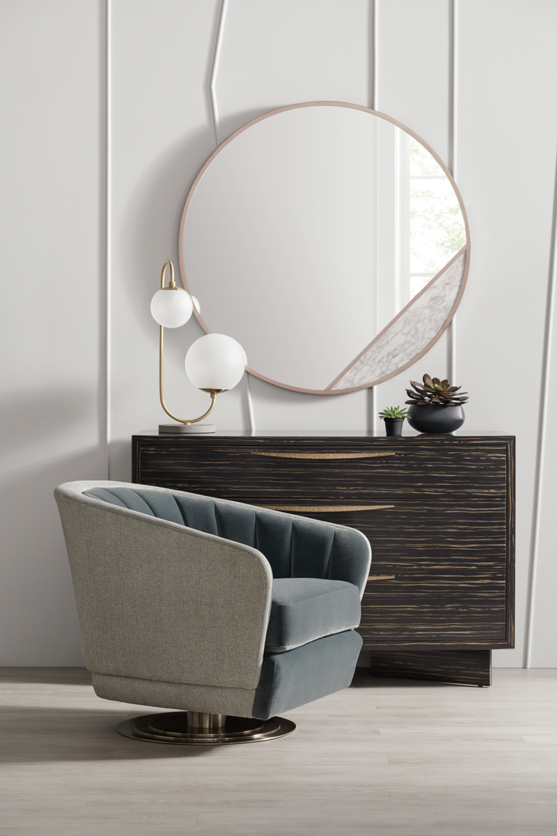 Fauteuil Pivotant Turquoise à Cannelures | Caracole Concentric | Oroa.fr