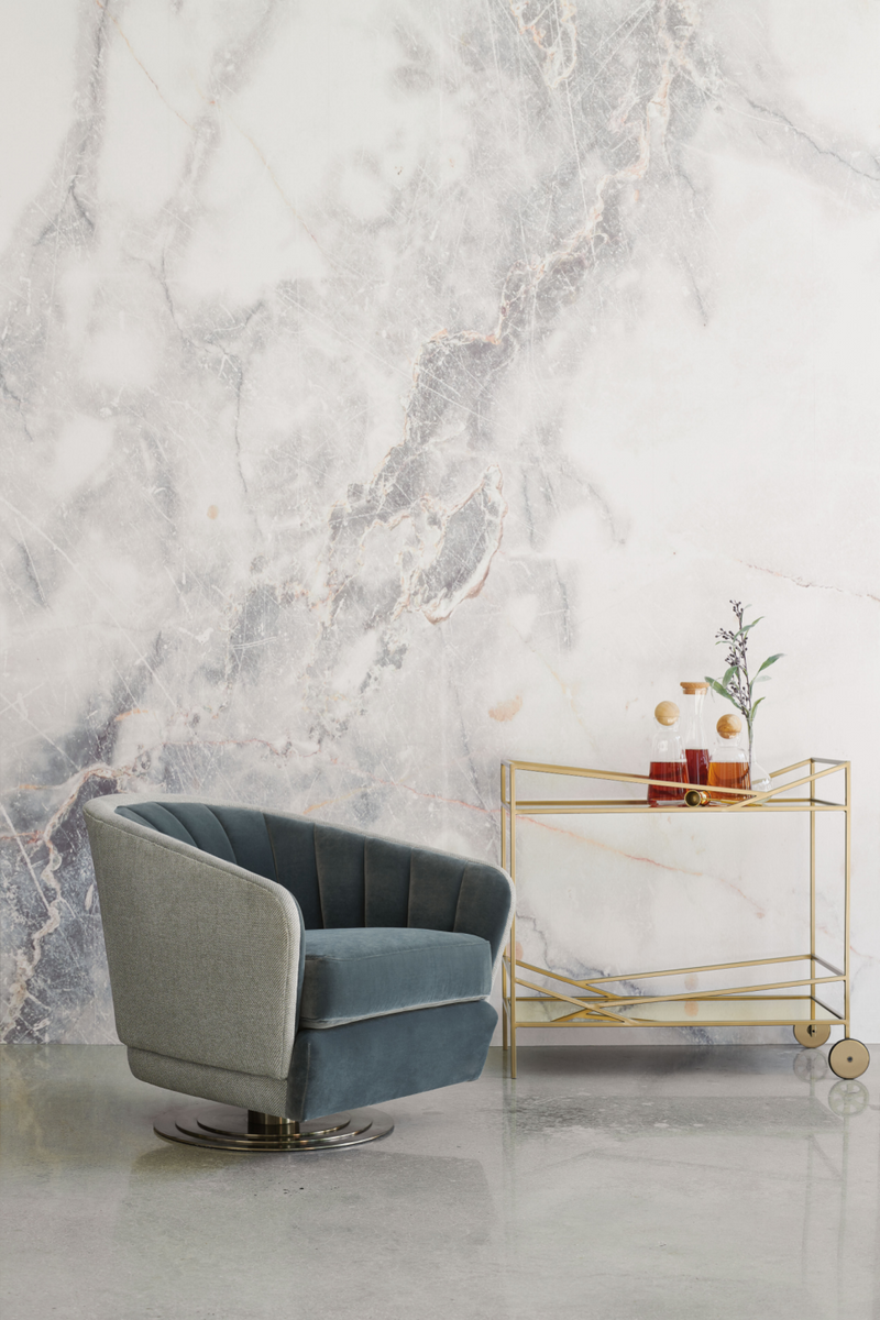 Fauteuil Pivotant Turquoise à Cannelures | Caracole Concentric | Oroa.fr