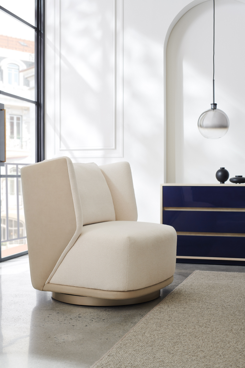 Fauteuil Pivotant en Bouclé Blanc | Caracole Seville | Oroa.fr