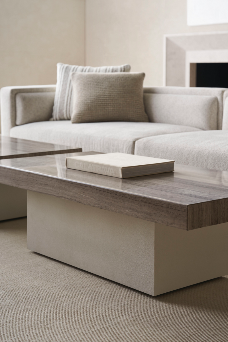 Table basse rectangulaire en travertin | Caracole Unity | Meubleluxe.fr