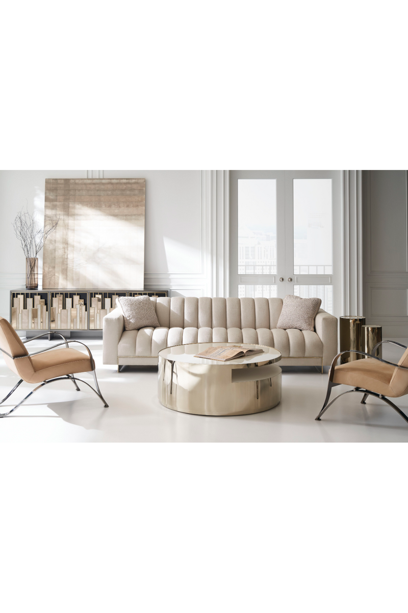 Table basse en métal doré et pierre crème | Caracole Round About L | Meubleluxe.fr