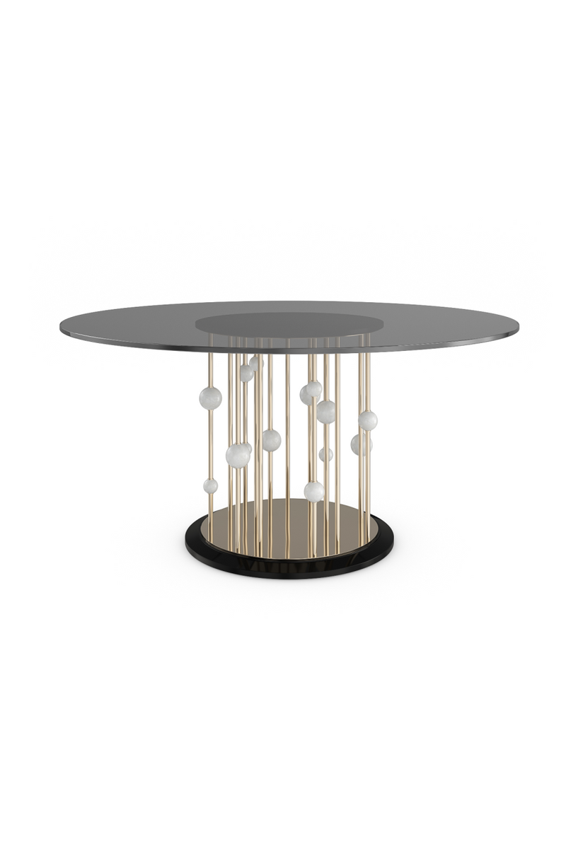 Table de salle à manger ronde en verre gris | Caracole Orbit | OROA.fr