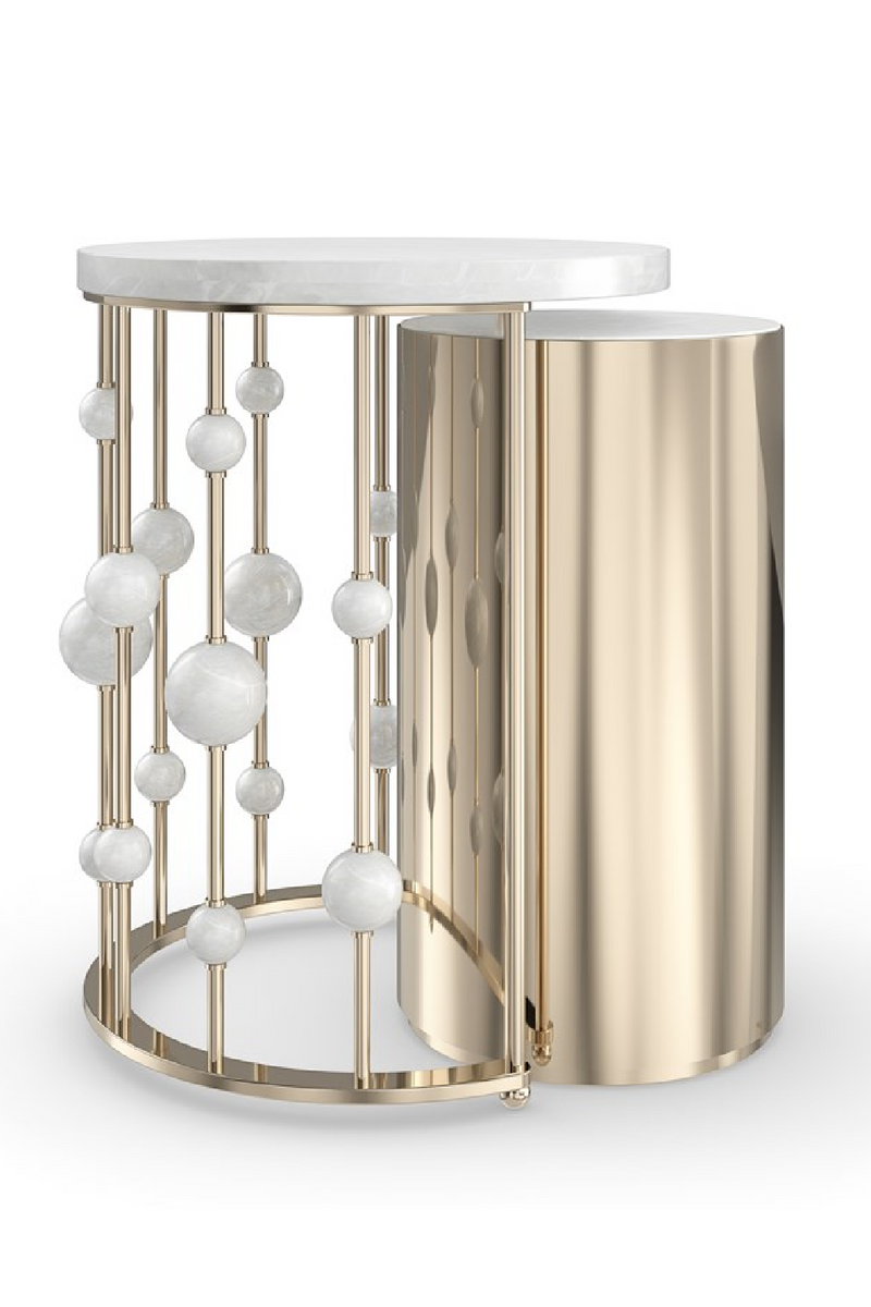 Table d’appoint gigogne en marbre blanc | Caracole Orbit | OROA.fr