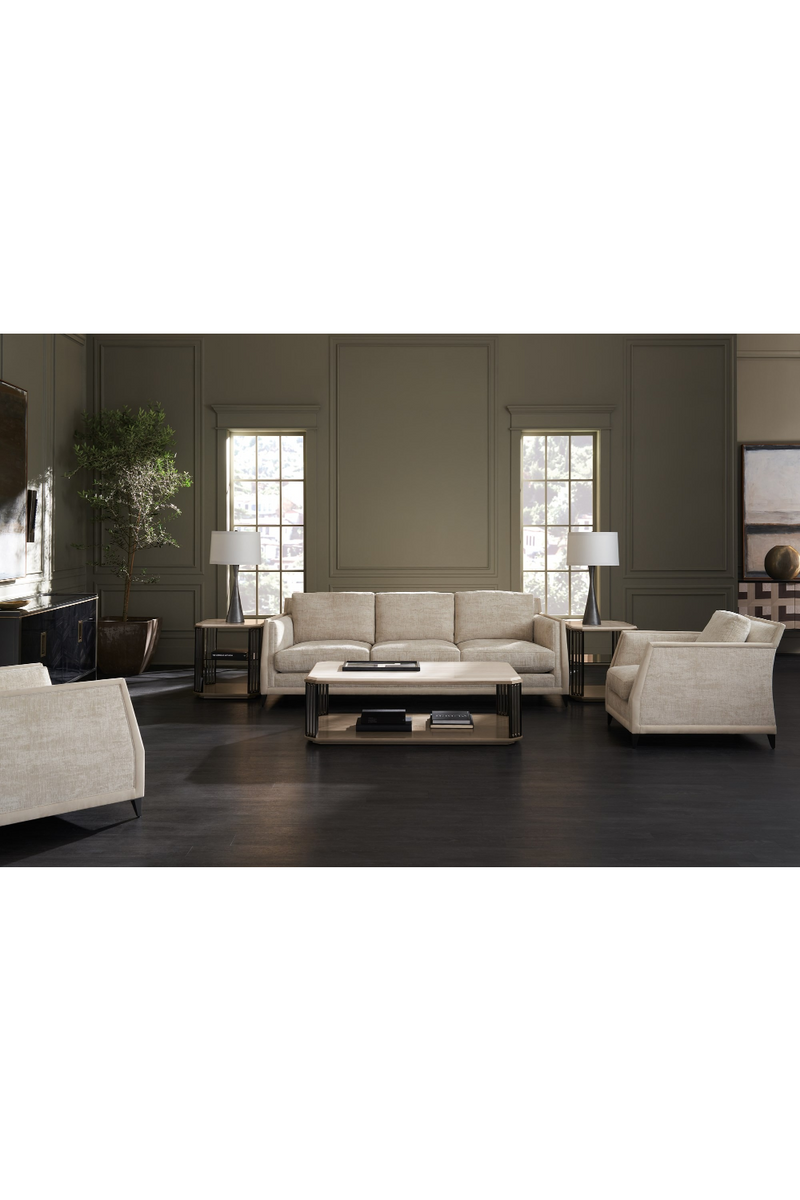 Fauteuil lounge en chenille beige | Caracole Limitless | OROA.fr
