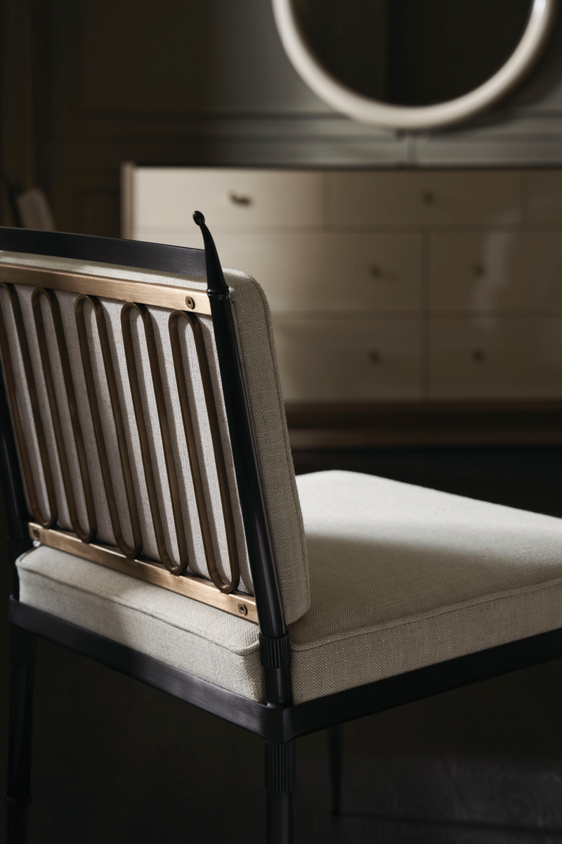 Chaise capitonnée en lin beige | Caracole Athena | OROA.fr