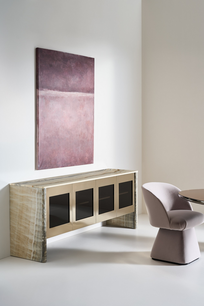 Fauteuil pivotant en velours taupe | Caracole Vuelta | OROA.fr