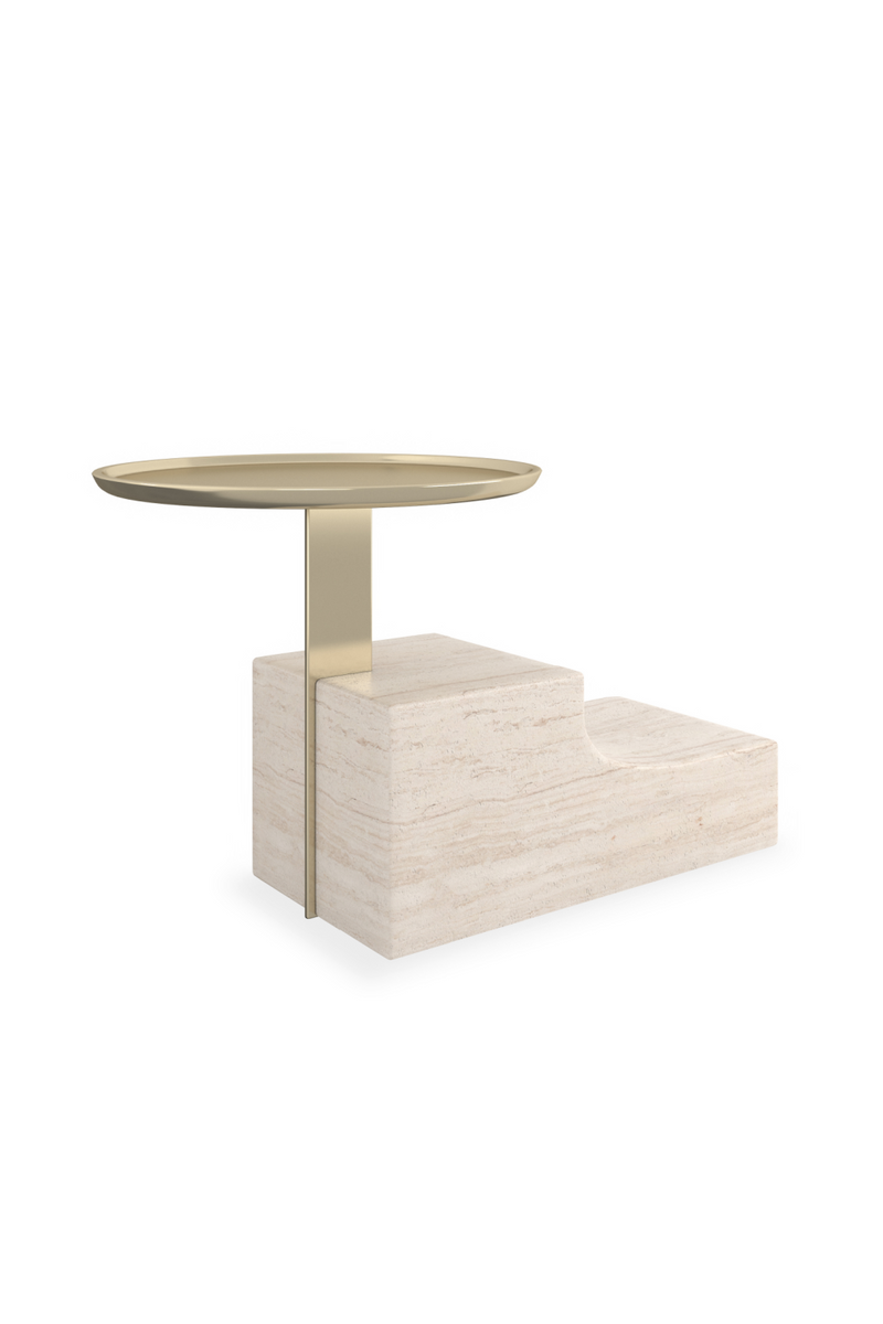 Table de chevet à base de travertin | Caracole Overlap | OROA.fr