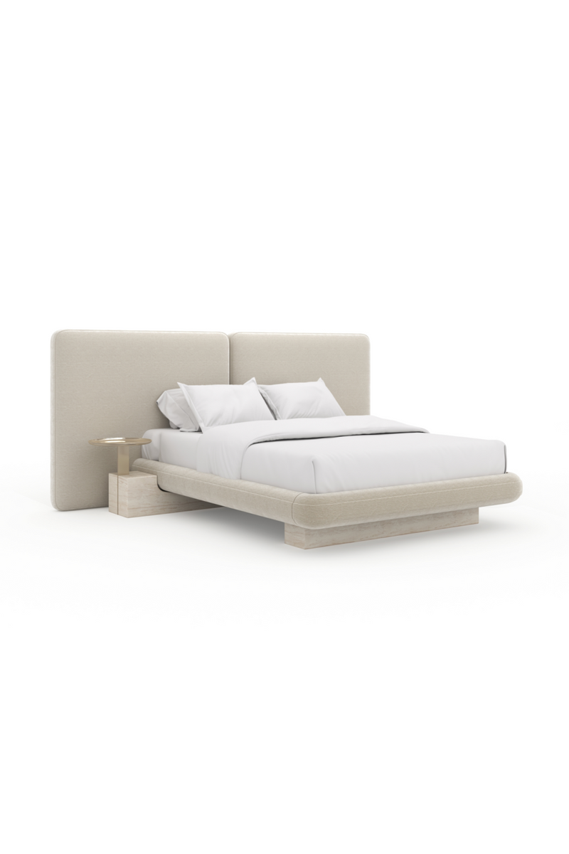 Lit queen-size 2 panneaux en velours ivoire | Caracole Overlap | OROA.fr