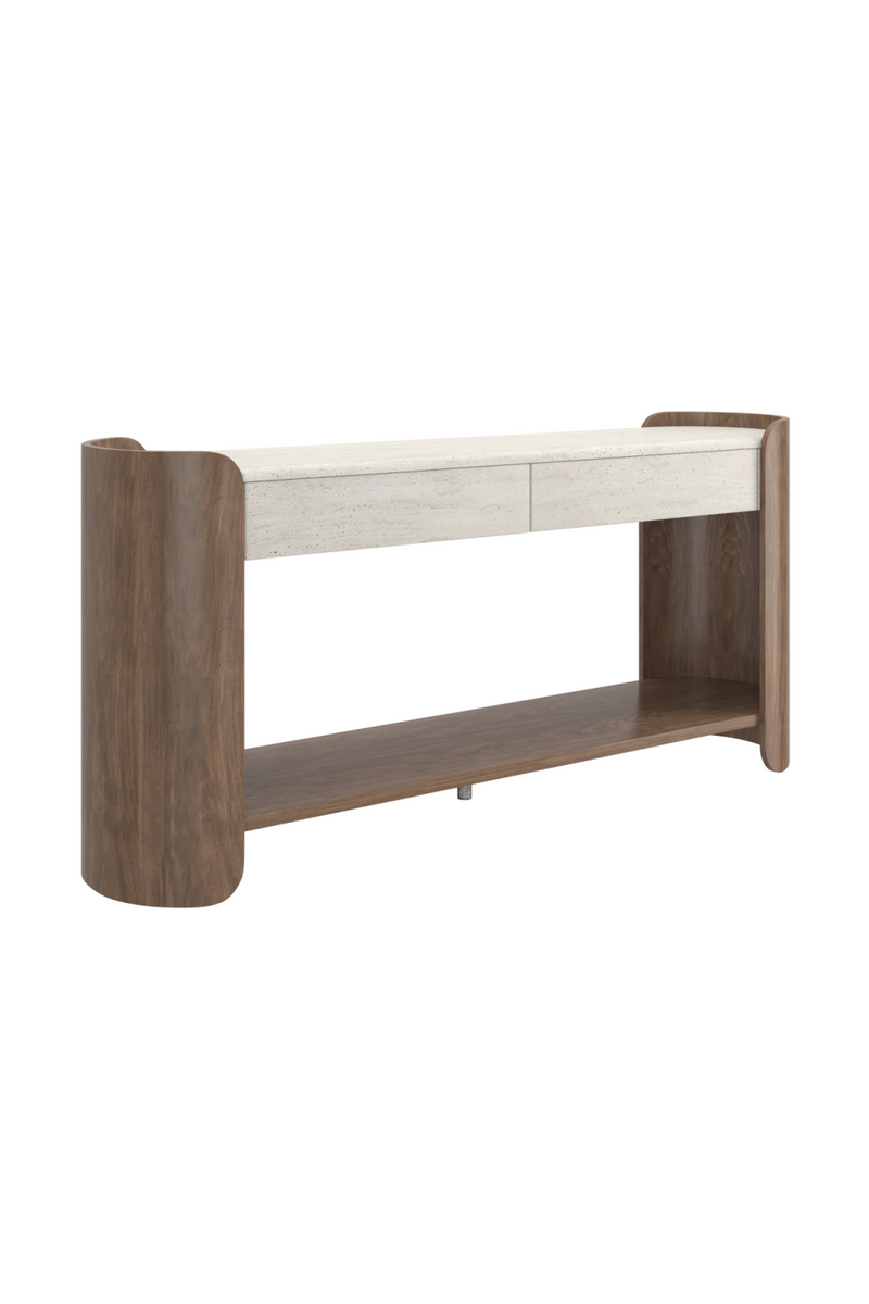 Console à 2 tiroirs en travertin | Caracole Fleur | OROA.fr
