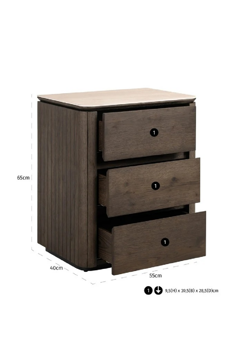 Table de chevet en chêne brun à 3 tiroirs | Richmond Interiors Ritz | OROA.fr