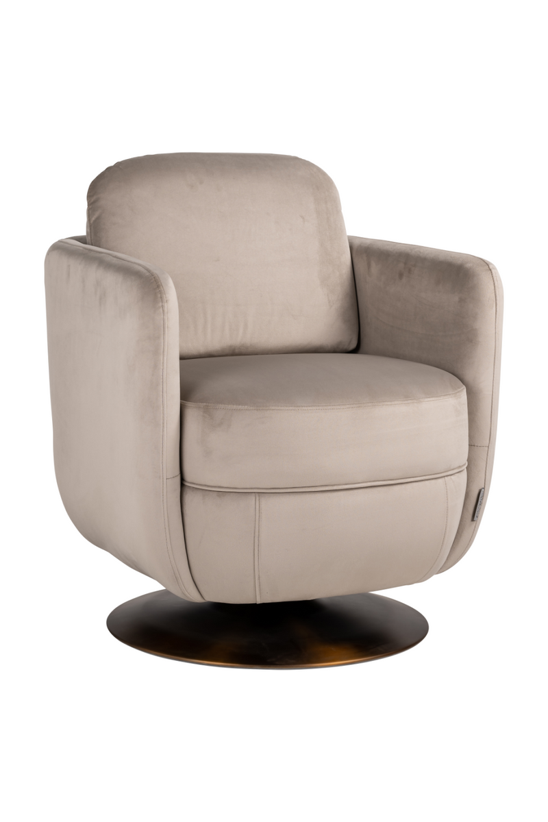 Fauteuil pivotant en velours taupe | Richmond Turner | Meubleluxe.fr