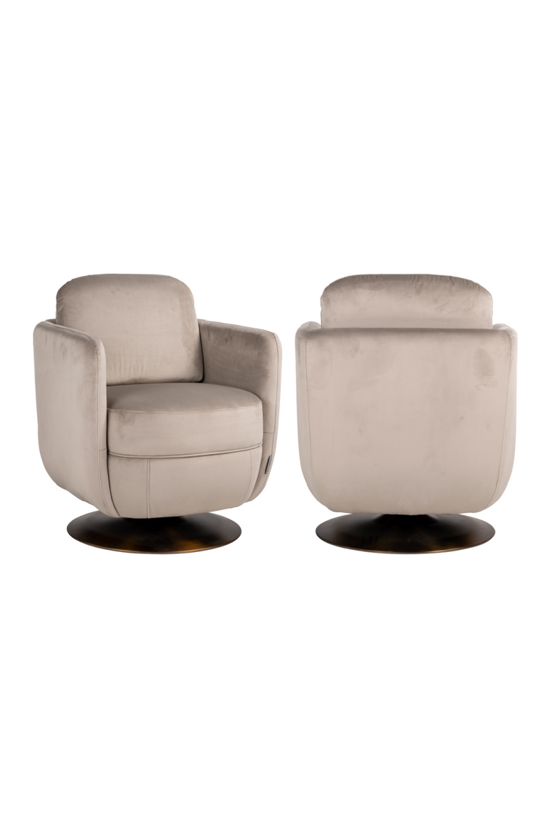 Fauteuil pivotant en velours taupe | Richmond Turner | Meubleluxe.fr