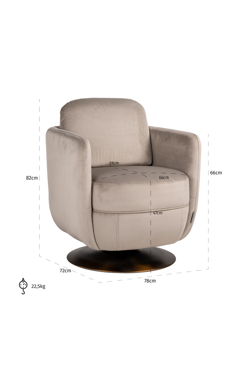 Fauteuil pivotant en velours taupe | Richmond Turner | Meubleluxe.fr