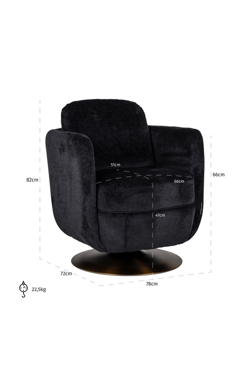 Fauteuil pivotant en chenille noir | Richmond Turner | Meubleluxe.fr