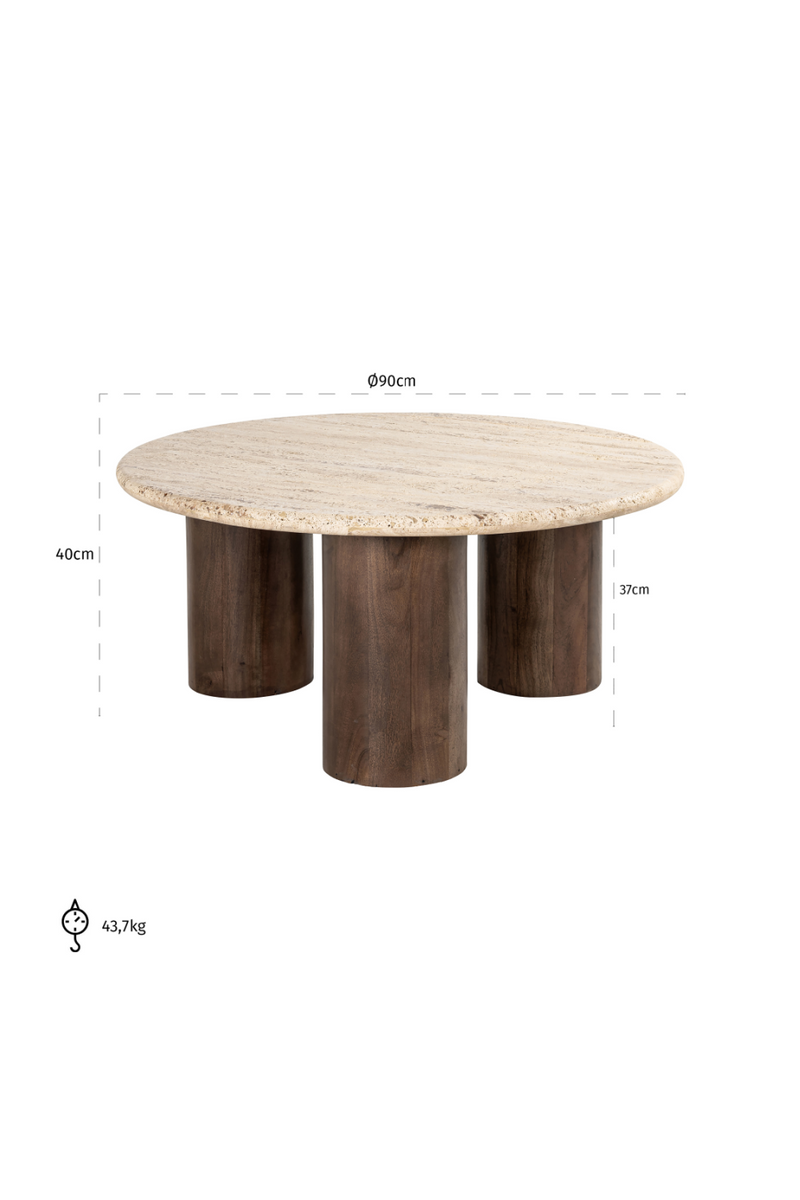 Table basse en travertin et manguier ø 90 cm | Richmond Douglas | Meubleluxe.fr