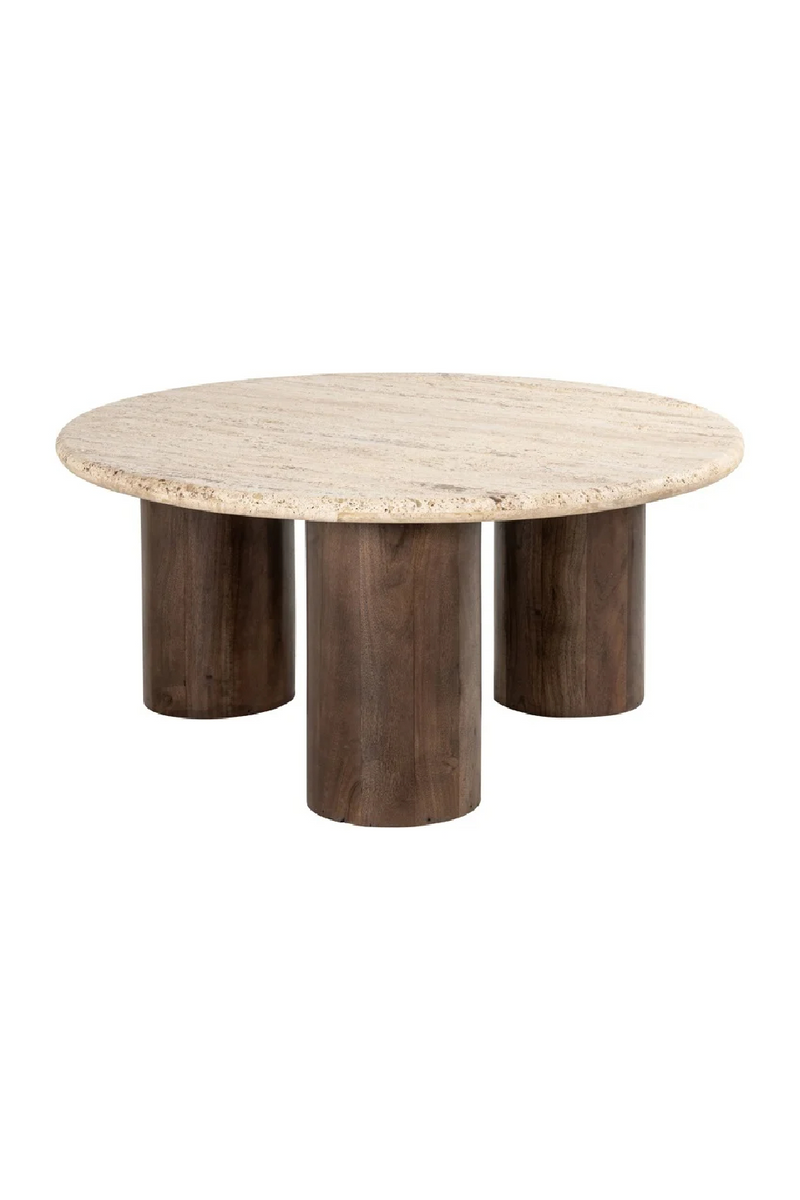 Table basse en travertin et manguier ø 90 cm | Richmond Douglas | Meubleluxe.fr