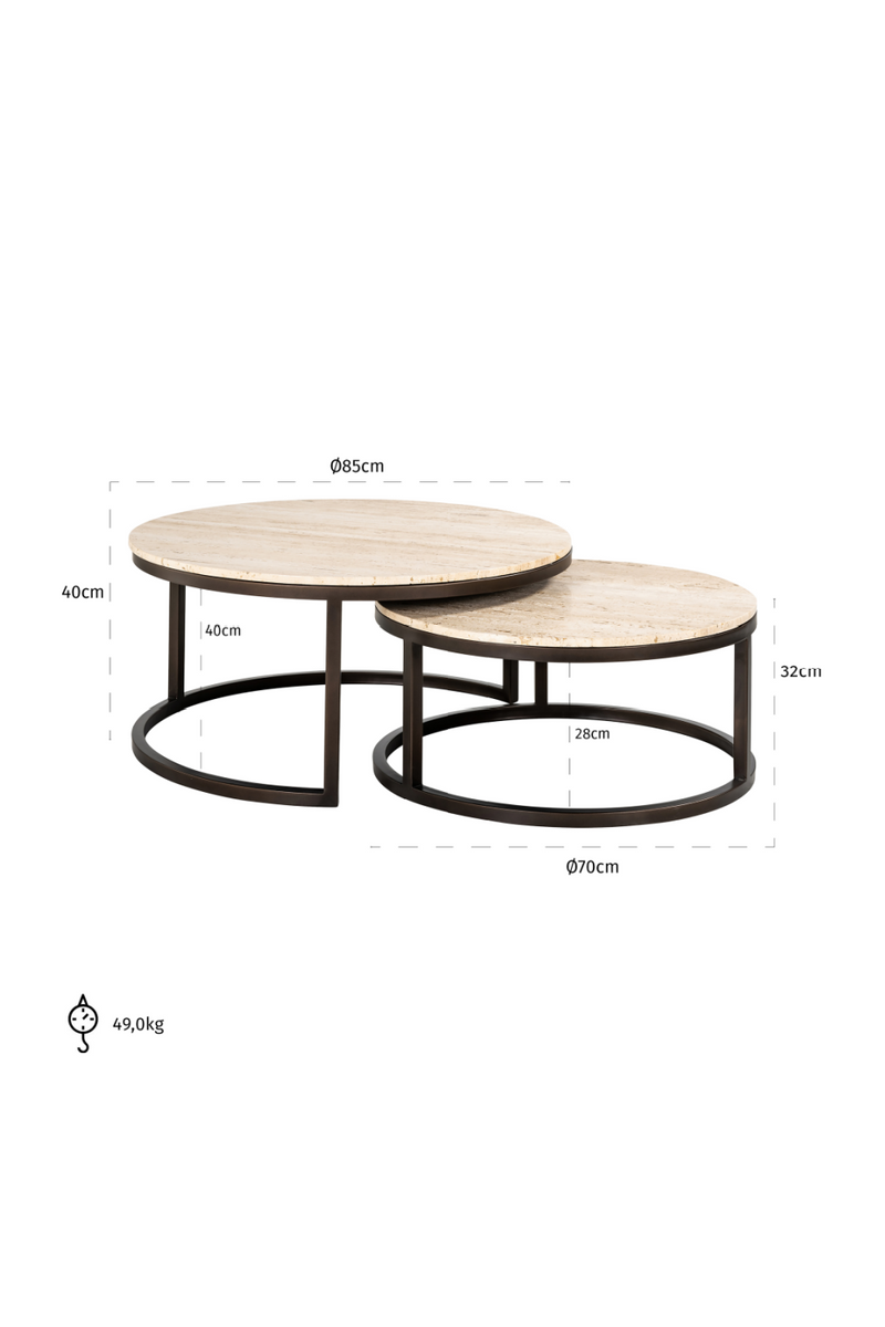 Table basse en bronze et travertin (lot de 2) | Richmond Avalon | Meubleluxe.fr