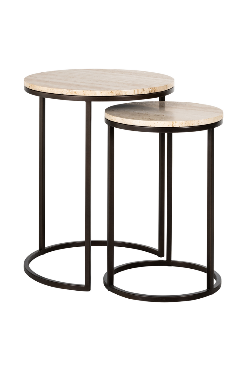 Table d'appoint en bronze et travertin (lot de 2) | Richmond Avalon | Meubleluxe.fr