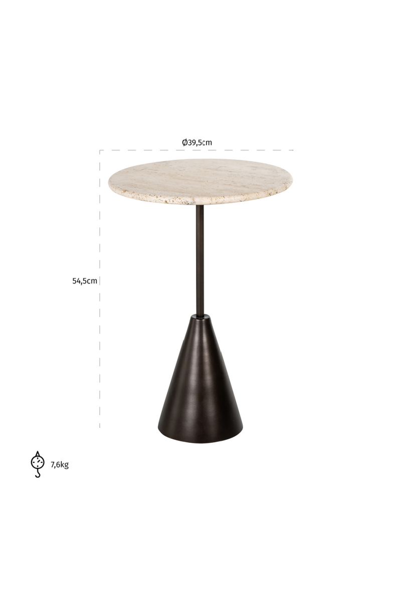 Table d'appoint en bronze et travertin | Richmond Avalon | Meubleluxe.fr