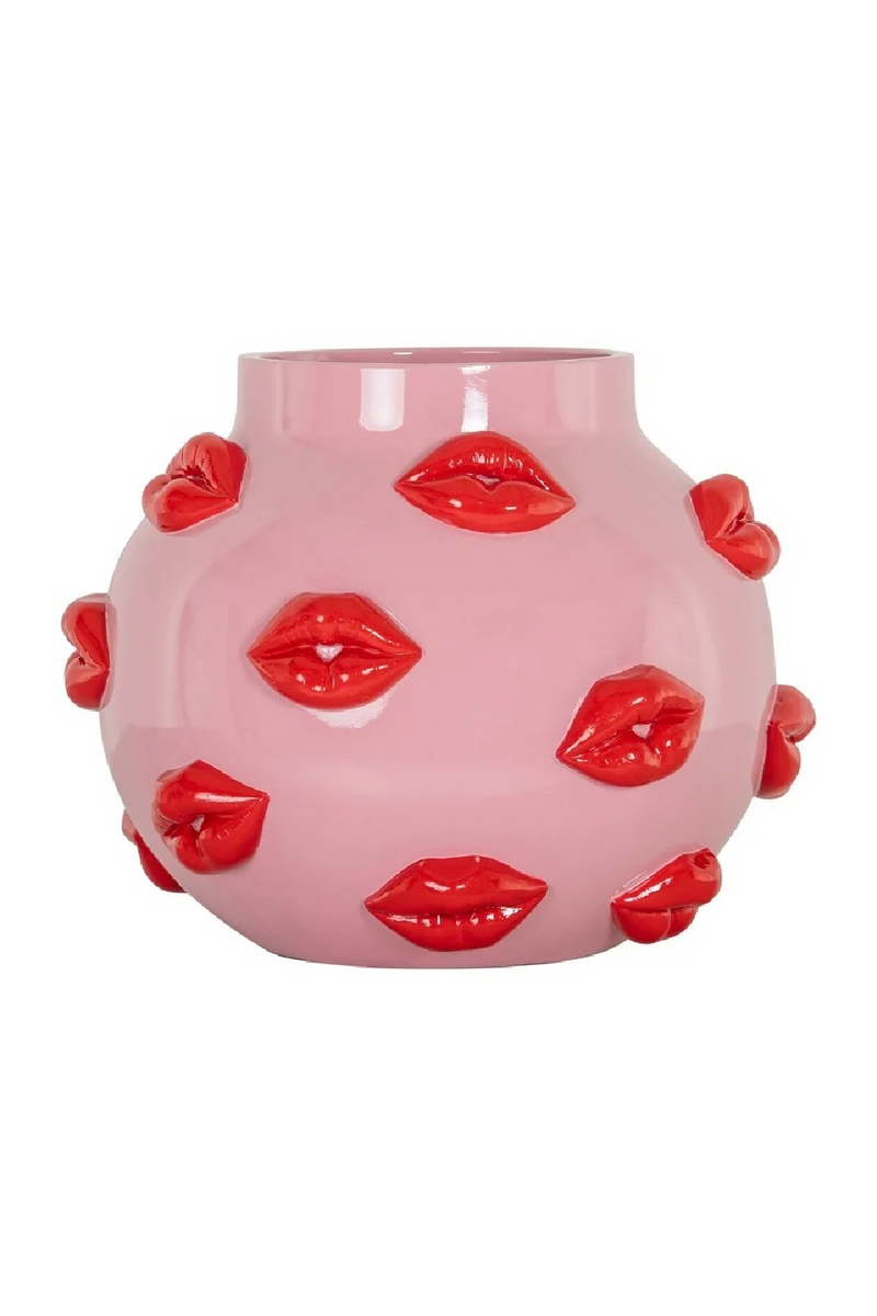 Vase Rose à Reliefs en Forme de Lèvres | Richmond Interiors Loth | OROA.fr