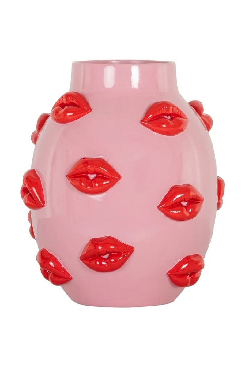 Vase Rose à Reliefs en Forme de Lèvres | Richmond Interiors Loth | OROA.fr