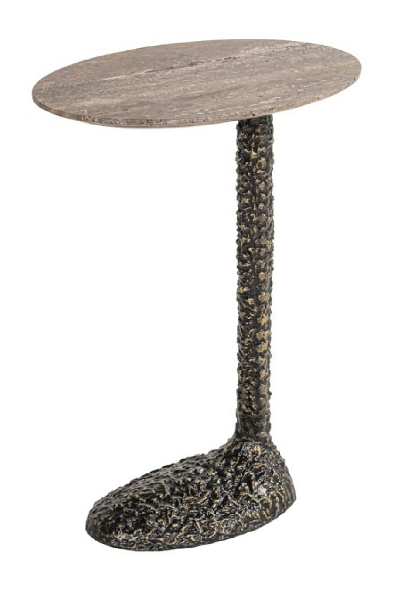 Table d’appoint ovale en travertin brun | Richmond Interiors Arosa | OROA.fr