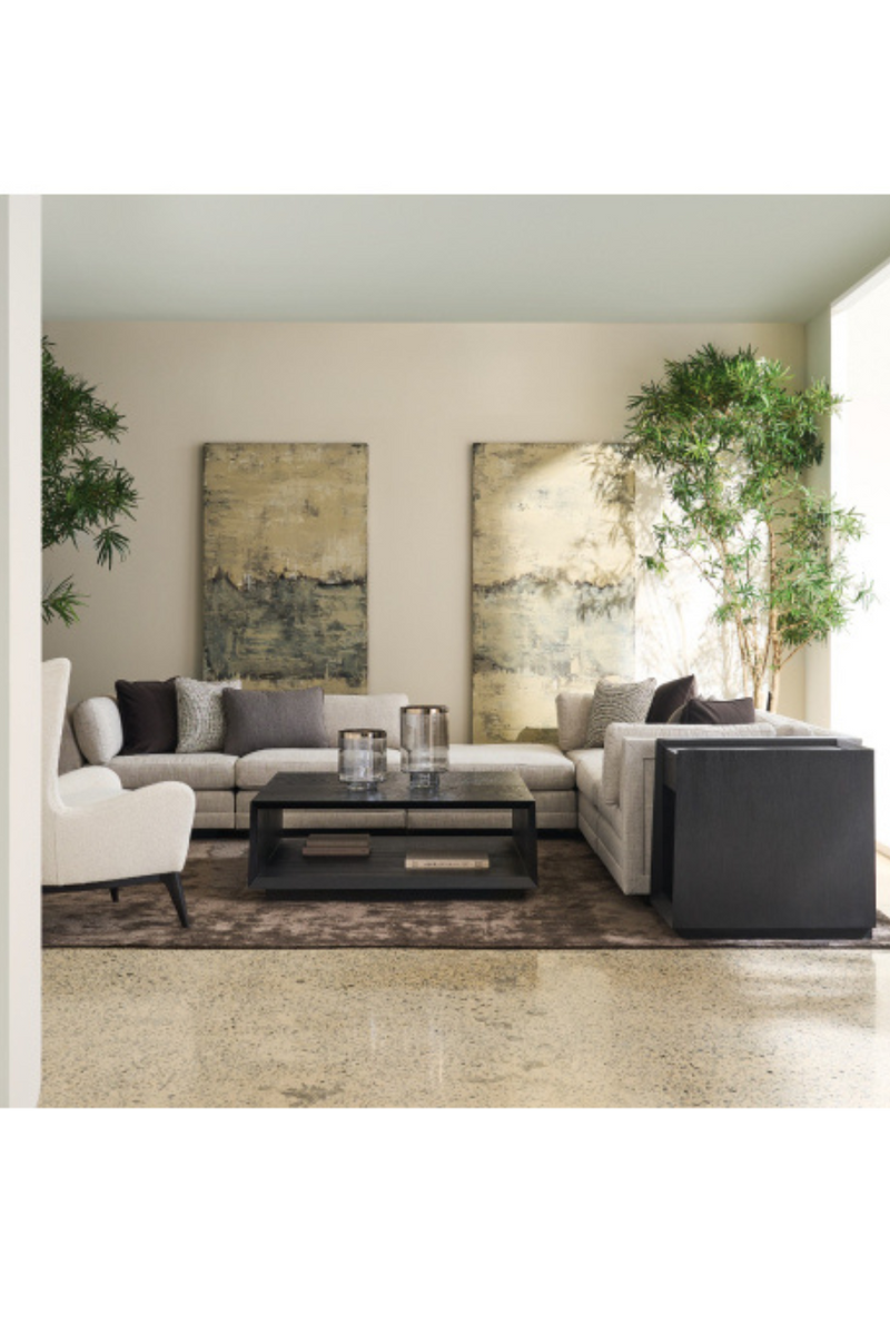 Travertine and smoked wood coffee table | Caracole Solid