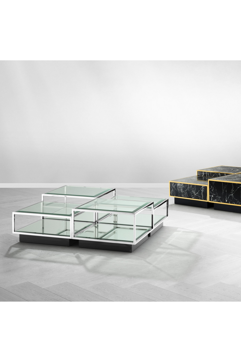 Table basse argentée en verre (lot de 4) | Eichholtz Tortona | Meubleluxe.fr