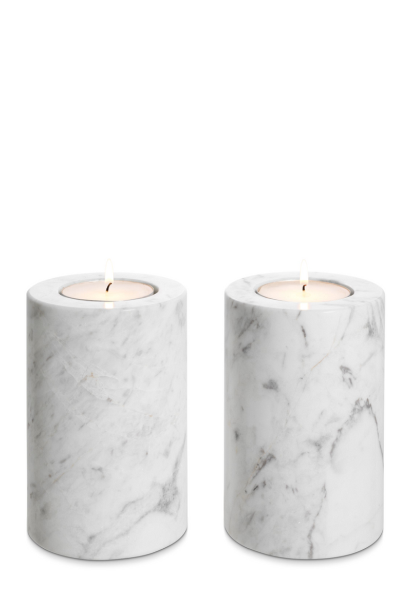 Bougeoirs en marbre blanc | Eichholtz Tobor S | Meubleluxe.fr