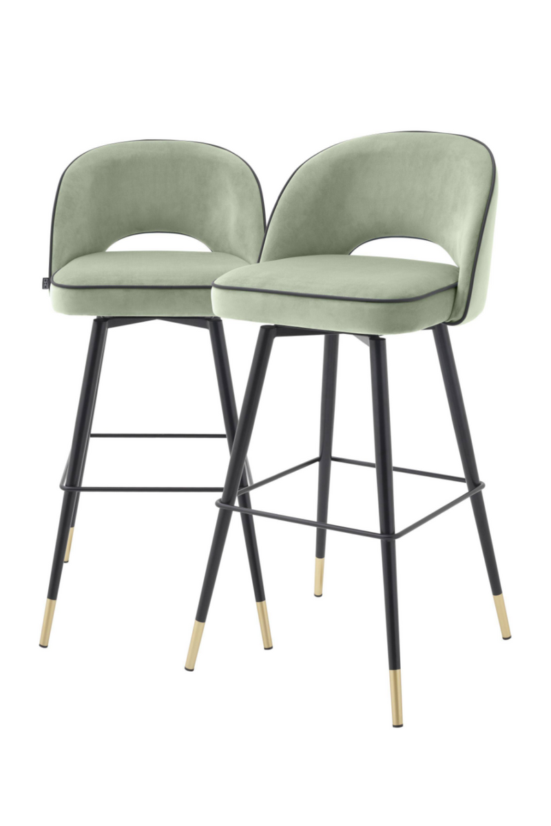 Chaise de bar en velours vert L (lot de 2) | Eichholtz Cliff | Meubleluxe.fr