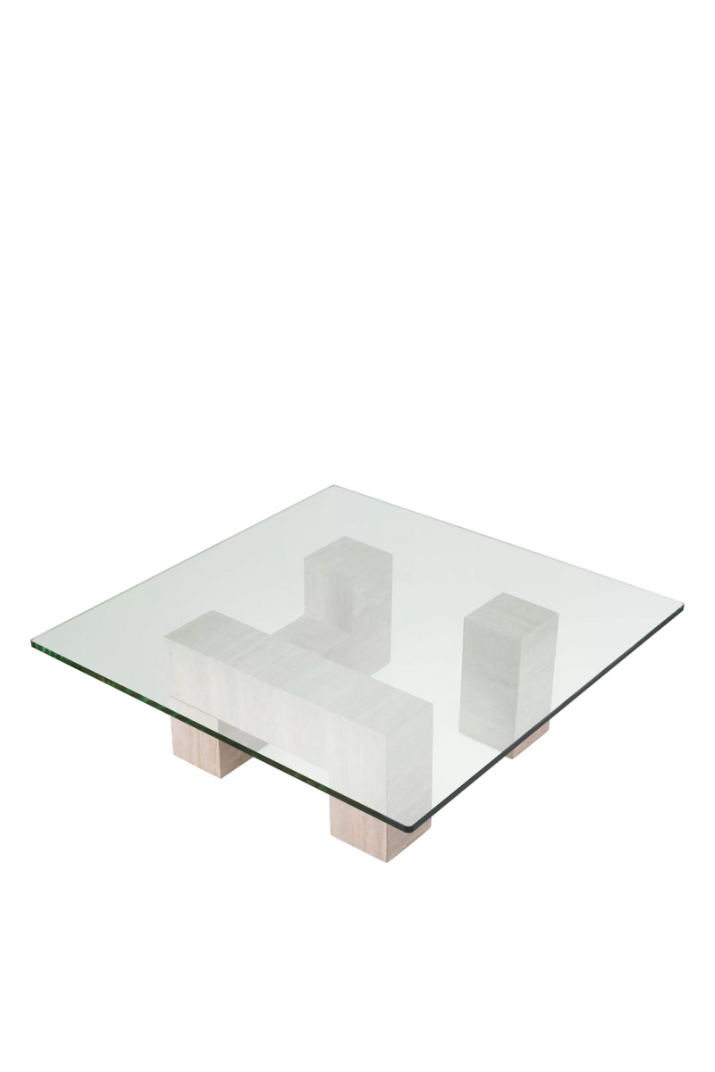 Table basse en verre et travertin | Eichholtz Ikal | Meubleluxe.fr