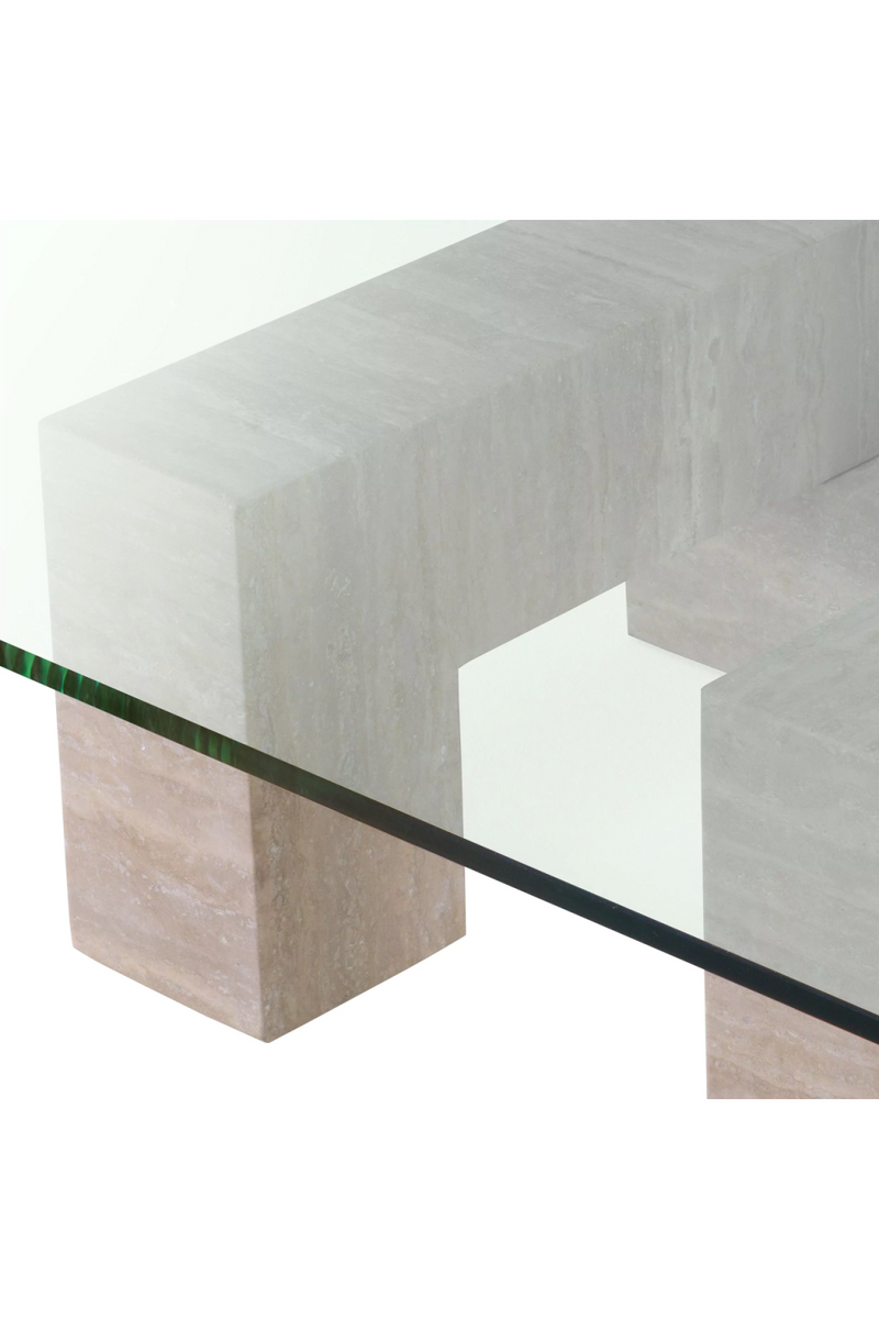 Table basse en verre et travertin | Eichholtz Ikal | Meubleluxe.fr