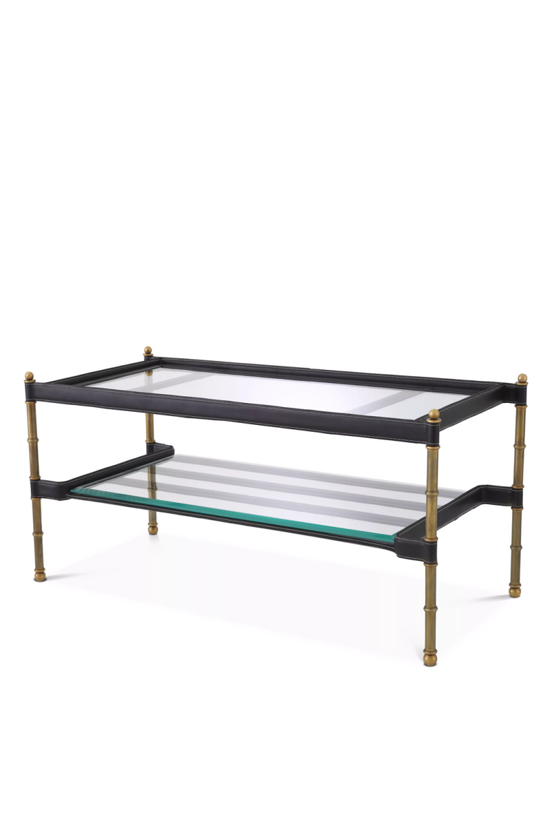 Table basse en laiton vieilli et cuir noir | Eichholtz Princess | Meubleluxe.fr