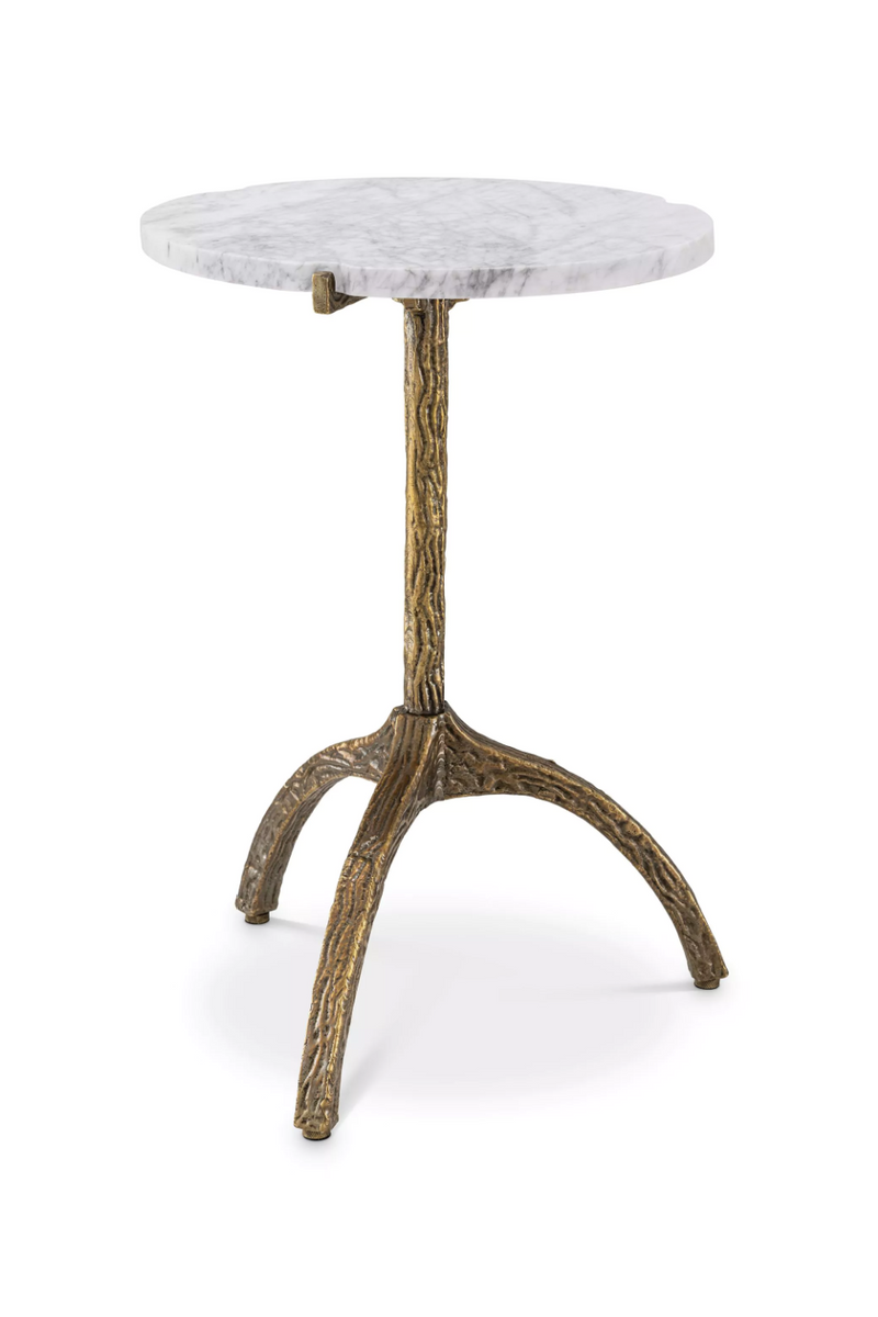 Table d'appoint en marbre blanc et laiton | Eichholtz Cortina | Meubleluxe.fr