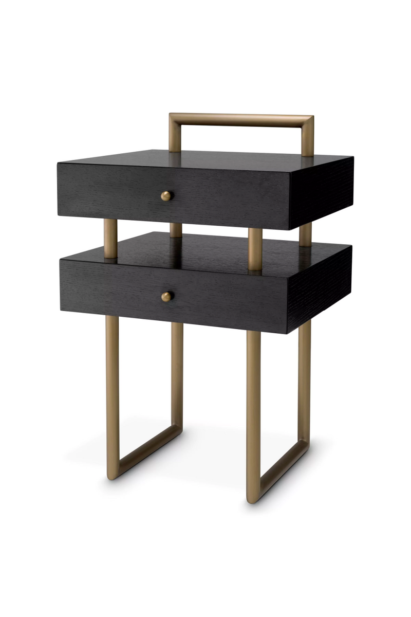 Table d'appoint en laiton brossé et chêne brun | Eichholtz Bedini | Meubleluxe.fr