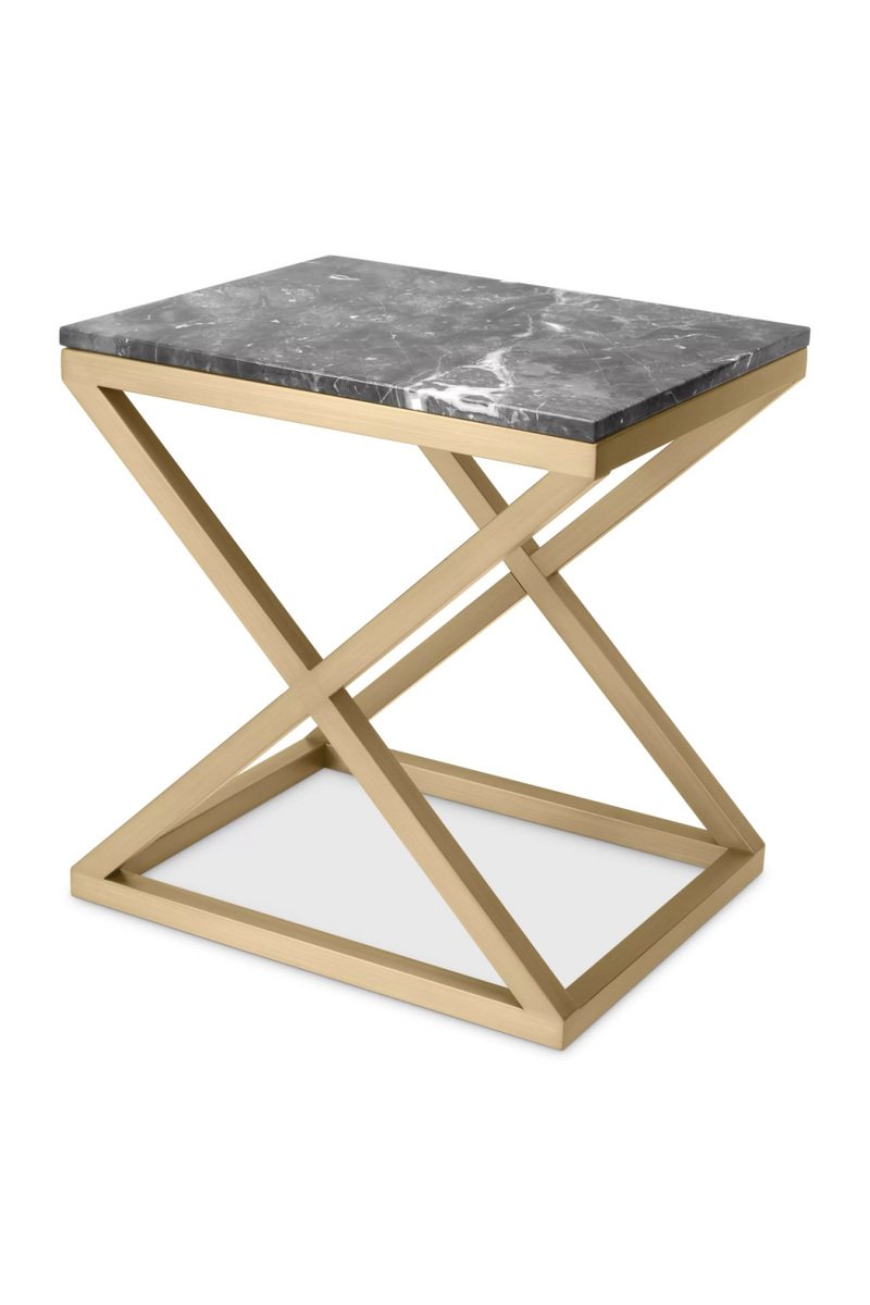 Table d'appoint en laiton brossé et marbre gris | Eichholtz Criss Cross | Meubleluxe.fr