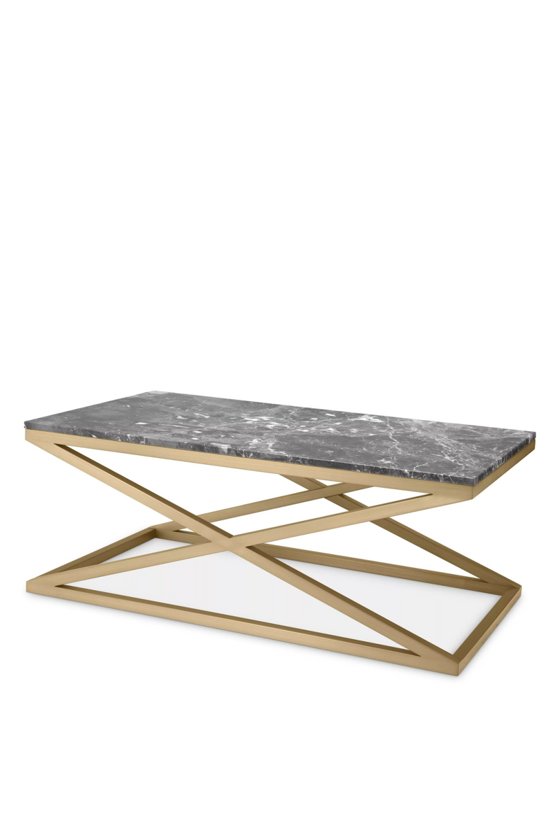 Table basse en laiton brossé et marbre gris | Eichholtz Criss Cross | Meubleluxe.fr