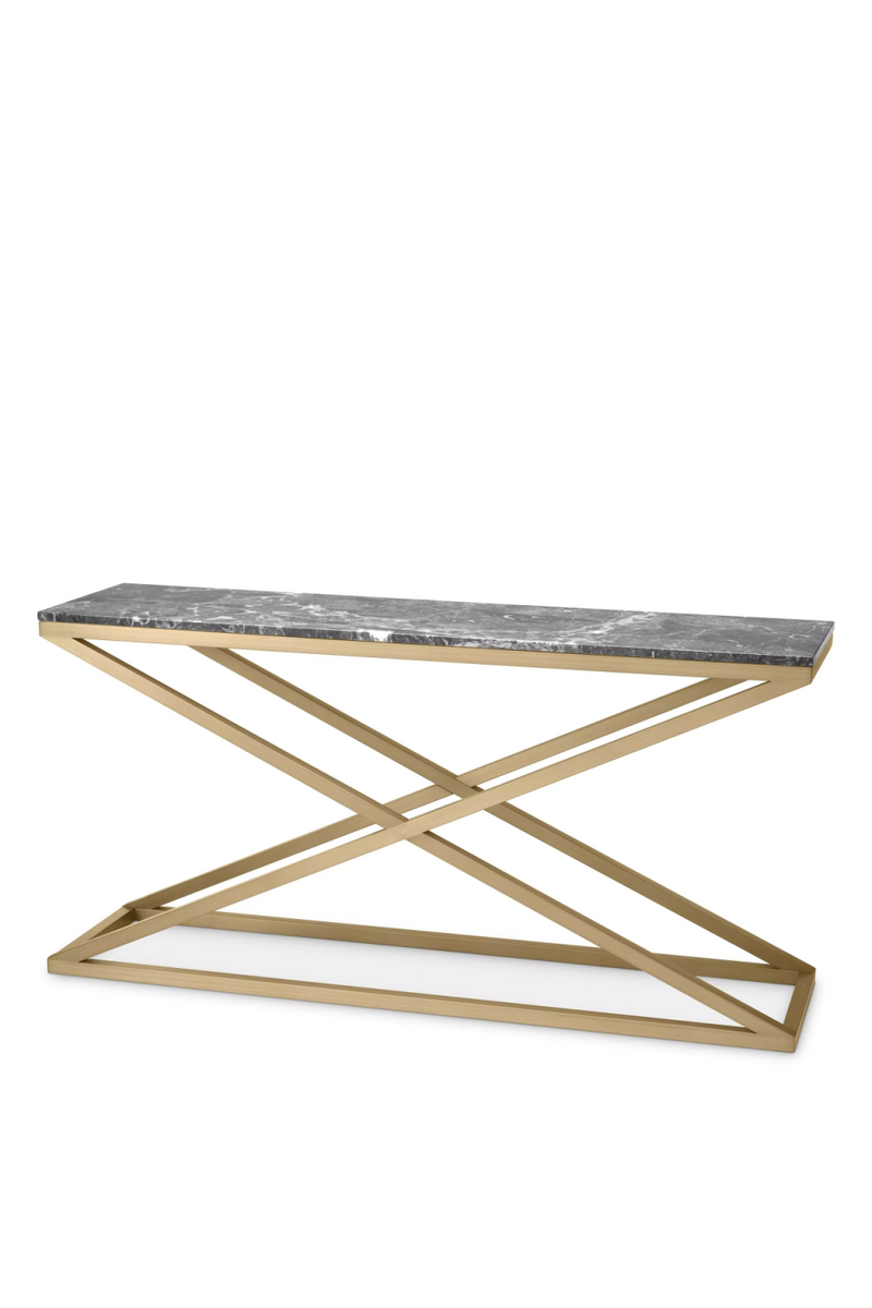 Console en laiton brossé et marbre gris | Eichholtz Criss Cross | Meubleluxe.fr