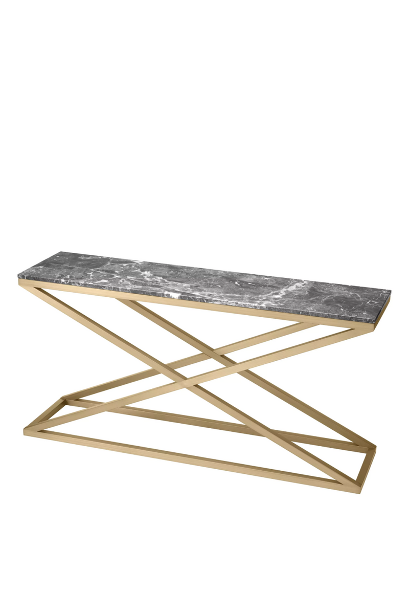 Console en laiton brossé et marbre gris | Eichholtz Criss Cross | Meubleluxe.fr