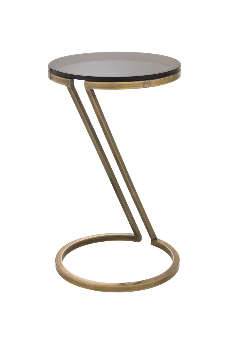 Table d'appoint en laiton vieilli et verre fumé | Eichholtz Falcone | Meubleluxe.fr