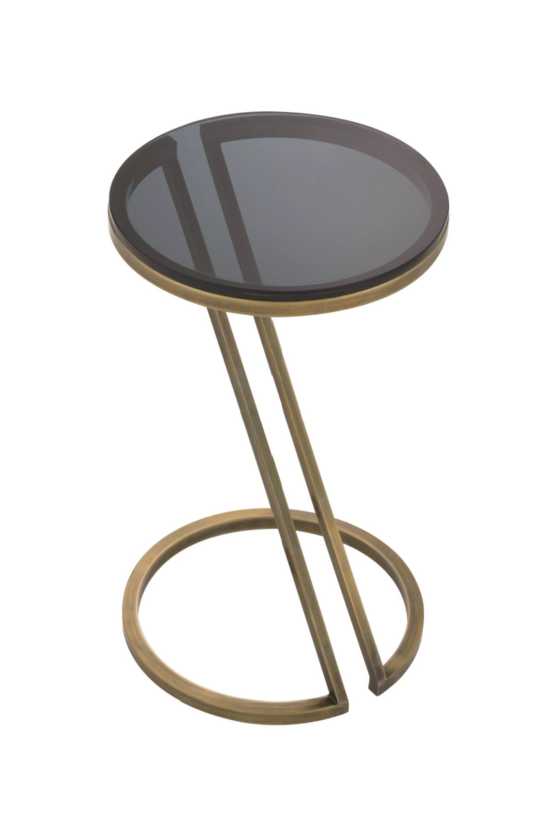 Table d'appoint en laiton vieilli et verre fumé | Eichholtz Falcone | Meubleluxe.fr