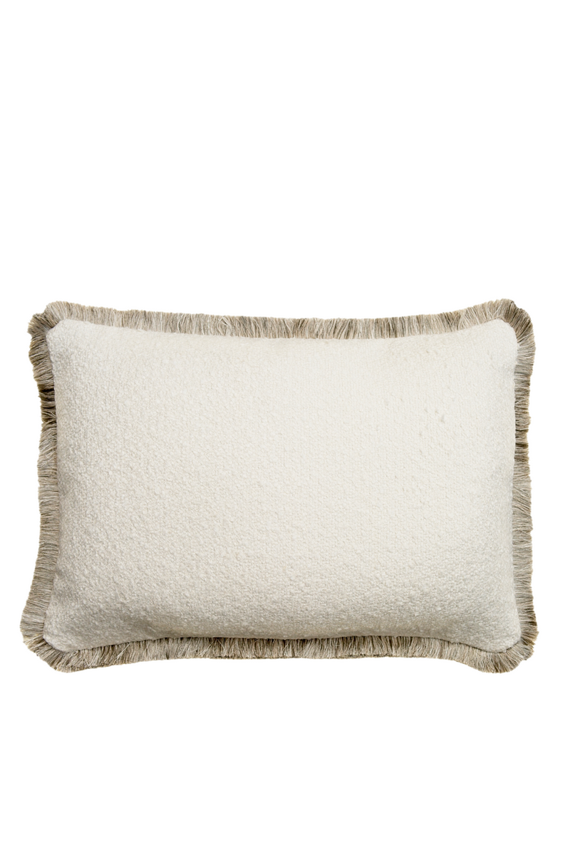 Coussin carré à franges en bouclé ivoire | Andrew Martin Huntsman | Meubleluxe.fr